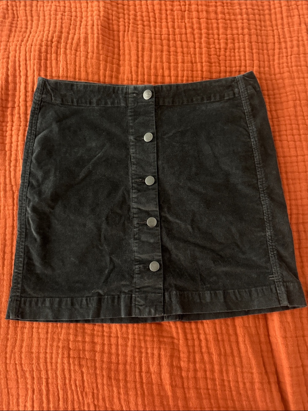 Black Button-Front Corduroy Mini Skirt